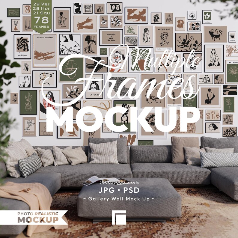 Object 794 70+ Frames Mockup: Printable Gallery Wall Art Psd Template With Easy ...