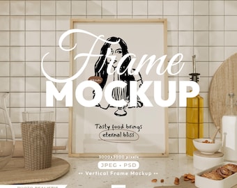 Kitchen Frame Mockup, Food Wall Art Psd Templat,  DIN A Mock Up
