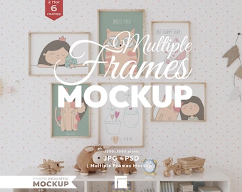 Nursery Frames Mockup: Multiple Kids Room Templates (JPG, PSD)
