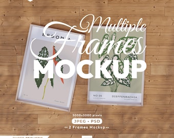 2 Vertical Frames Mockup, Frame Mock Up Set, Multiple Wood Frame Psd Template