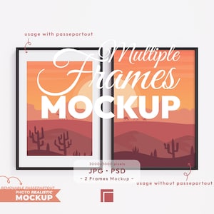 Maqueta de 2 marcos verticales, conjunto de maquetas de marcos, marco negro