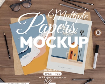 2 Papers Mockup, Paper Mockup Set, Calendar Mock Up Psd Template, Blank Sheet