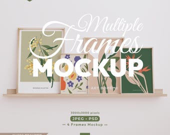 4 Frames Mockup, Frame Mock Up Set, Multiple Wooden Frame Psd Template