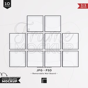 Maqueta de 10 marcos cuadrados, marco cuadrado negro, plantilla de marco cuadrado simple, plantilla de póster cuadrado minimalista, maqueta de marco con cartón para enmarcar