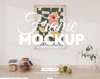 Kitchen Frame Mockup, Food Wall  Psd Template, Wood  Frame Mock Up