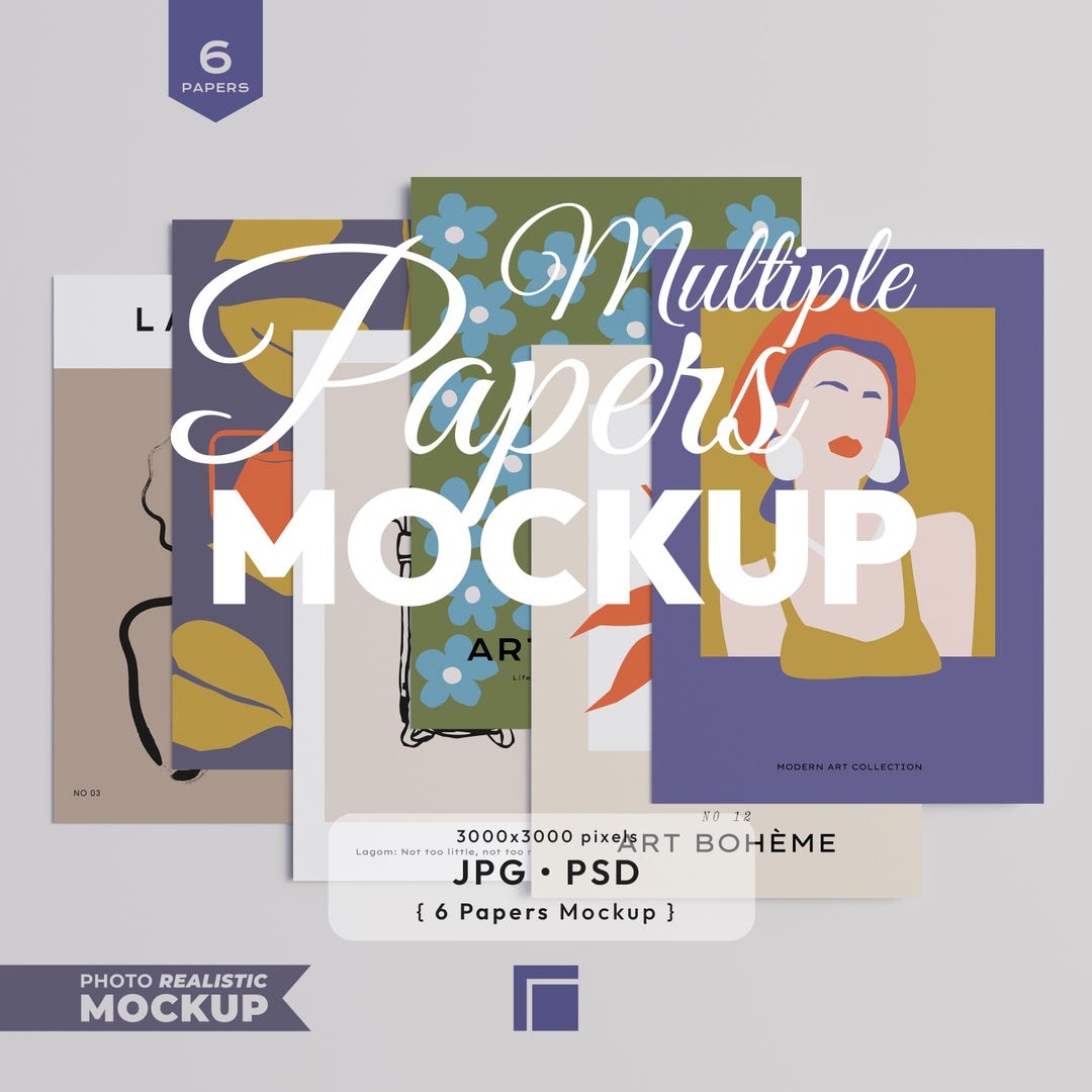6 Papers Mockup, , Vertical Print Poster Mockup Set (jpeg, Psd Files ...