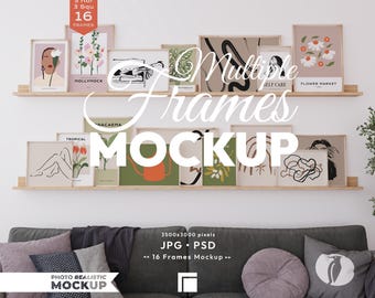 Frame Mock Up Set, Wooden Frame, 16 Frames Mockup, Multiple Poster Template