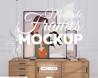 4 Frames Mockup, Frame Mock Up Set, Multiple Wooden Frame Psd Template