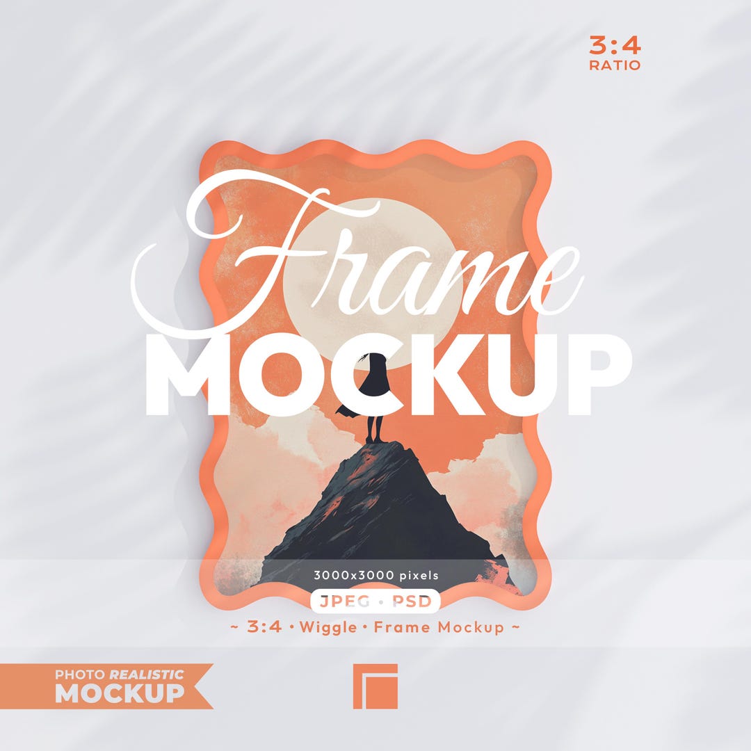 Wiggle Frame Image 3:4 Wiggle, Frame Mock Up, Orange Frame Mockup, Prints Poster Template ...