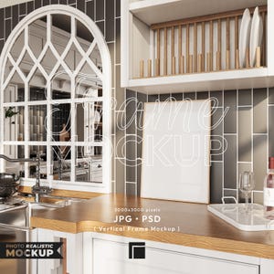 Kitchen Frame Mockup, Food Wall Art Psd Template, Realistic Mockup, Mockup For Poster, Kitchen Scene Mock Up, A4 Wood Frame Mockup
