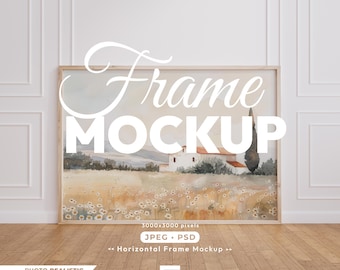 Horizontal Frame Mockup, Wooden Landcape Frame Psd Template