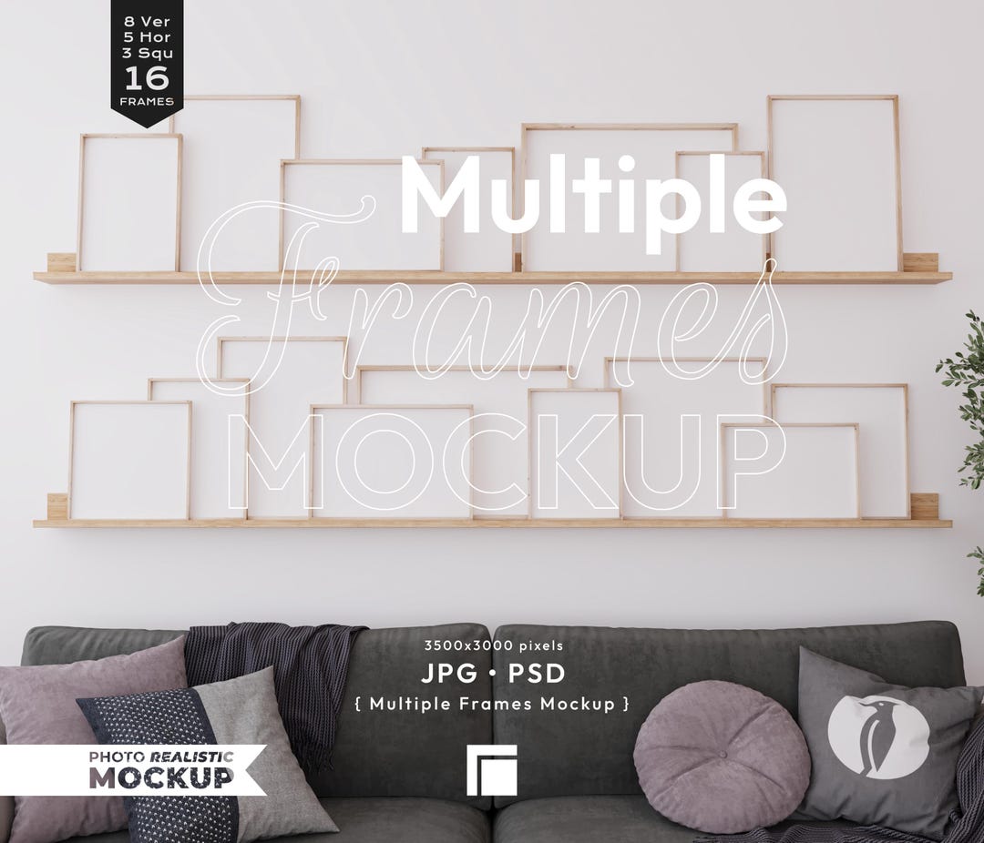 Multiple Frames Mockup, Minimal Interior Room, Wood Frame Mockup Set ...