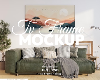 16x9 Tv Frame Mockup, Mock Up Frames Set Horizontal, Samsung Tv Art