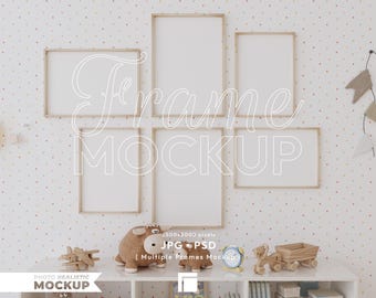 Nursery Frames Mockup: Multiple Frames, Wall Art (JPG, PSD)