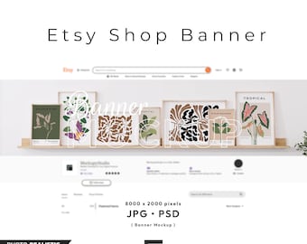 Etsy Shop Banner Mockup: Wooden Frames, Store Cover Image (PSD, JPG)