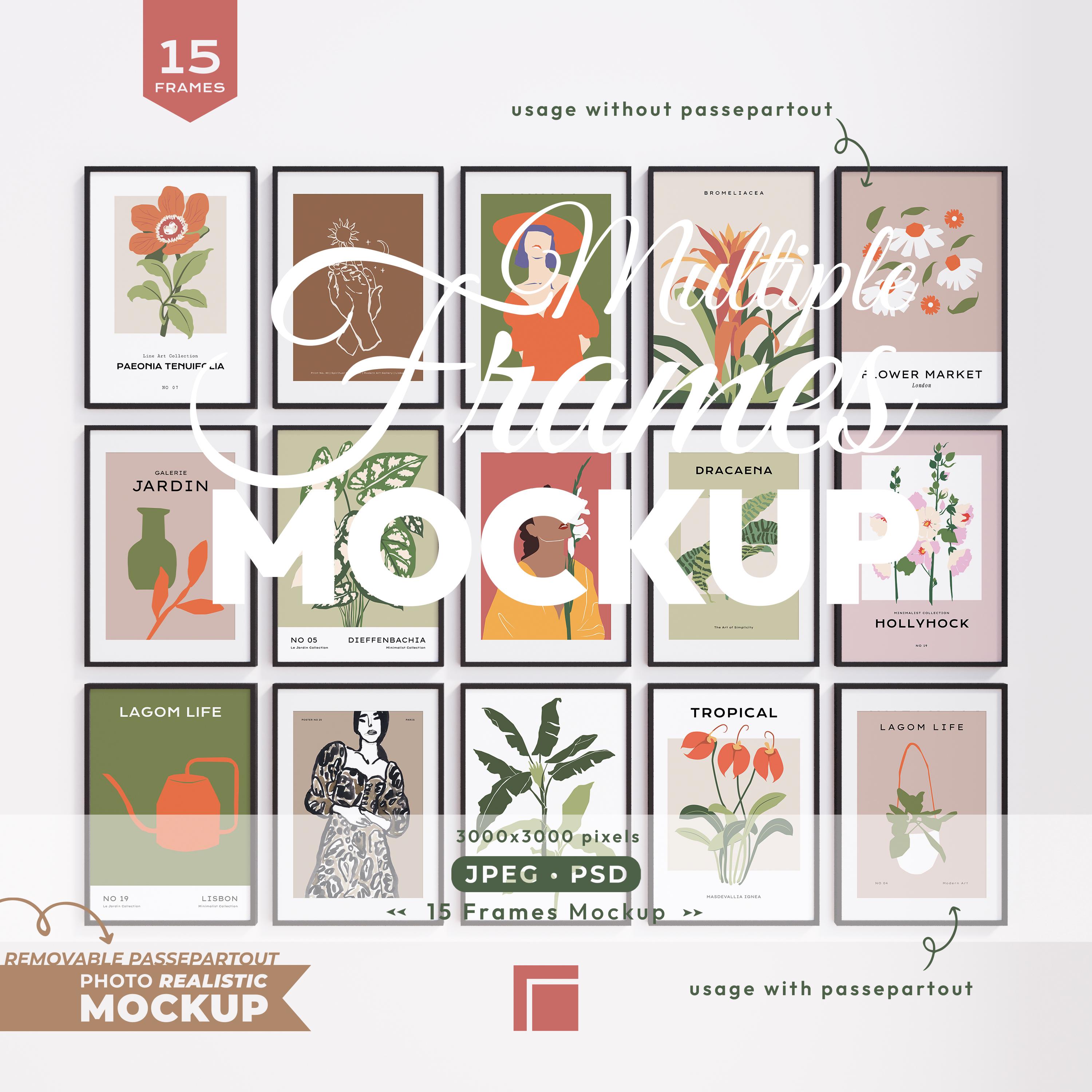 15 Frames Mockup, Frame Mock up Set, Multiple Black Frame Psd Template ...