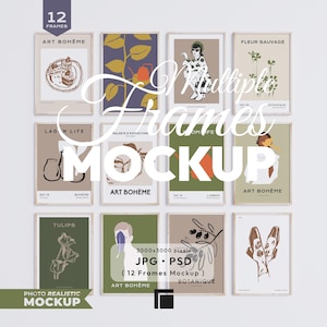 Vertical 12 Frames Mockup: Galler Wall Art Mockup Set (PSD, JPG Files)