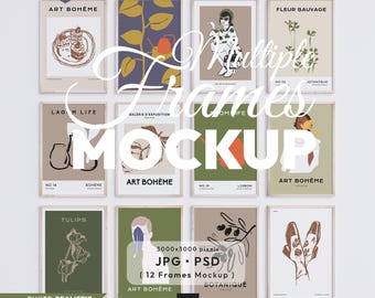 Vertical 12 Frames Mockup: Galler Wall Art Mockup Set (PSD, JPG Files)