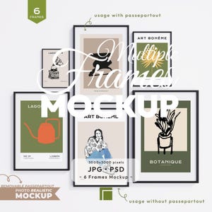 6 Frames Mockup: Gallery Wall Art Mock up Set, Black Frames