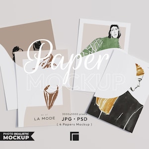 4 Papiere Mockup, Vertikaler Druck Poster Mockup, Papier Mockup DIN A Ratio, liegender Rahmen Mockup, Druck Poster Vorlage, 4er Set Papier MockUp