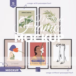 Mockup med 5 ramar, set med rammockups, PSD-mall med flera svarta ramar