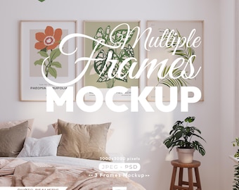 3 Frames Mockup, Frame Mock Up Set, Multiple Wood Frame Psd Template
