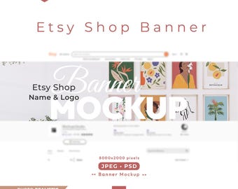Etsy Shop Banner Mockup with Wood Frames, Big Banner Psd Template