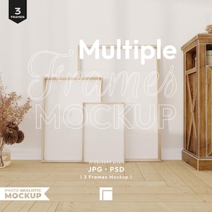 3 Frames Mockup, Wood Frame Mockup, Vertical Print Poster DIN A Mockup, Poster Template, Wall Art Mockup, PSD Mockup, Blank Frame Mockup
