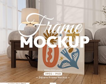 Square Frame Mockup, Aspect 1x1 Print Poster Psd Template, Square Wooden