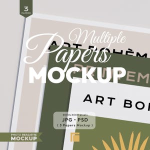 Maqueta de 3 papeles, primeros planos de papeles, plantilla para imprimir póster (archivos JPG, PSD)