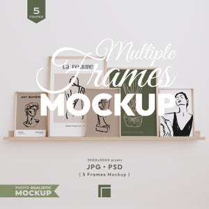 Maqueta de 5 marcos: Plantilla PSD para arte mural de galería, juego de pósteres con impresión vertical