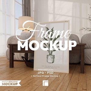 Mockup de moldura de madeira vertical: modelo de pôster impresso, tamanho DIN A (PSD, JPG)