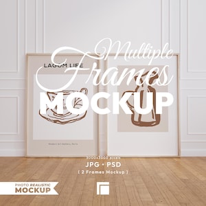 2 Frames Mockup, Vertical Wooden Frame, Multiple Poster Psd Template