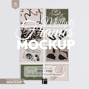 Horizontale 8 Frames Mockup Set: Galerie Wand Kunst Vorlage (PSD & JPG Digitale Dateien)