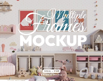 Nursery, 4 Frames Mockup, Frame Mock Up Set, Multiple Kid Room Poster Template