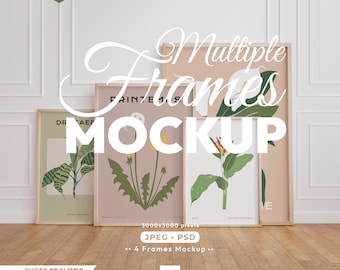 4 Frames Mockup, Vertical Frame Mock Up Set, Multiple Wood Frame Psd Template