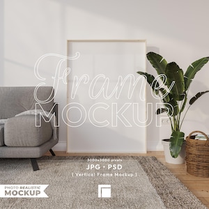 Vertical Frame Mockup, Vertical Wood Frame Mockup, Frame Mockup Light Wood DIN A0, Frame Wallpaper Mock Up, Photo Realistic Mockup