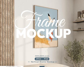 Vertical Frame Mockup, Print Poster Psd Template DIN A Aspect, Wood Frame Mock Up