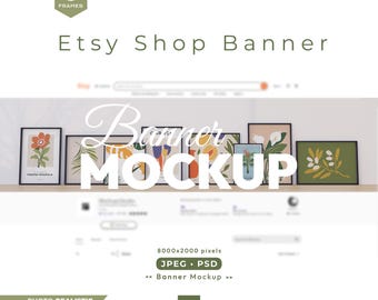 Etsy Shop Banner Mockup: Banner with Multiple Black Frames  (JPG, PSD)