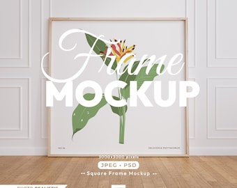 Square Frame Mockup, 1x1 Ratio Poster Psd Template, Wooden Frame