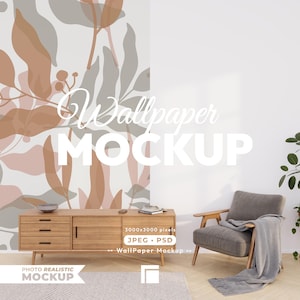 Wallpaper Mockup Living Room, Modern Wallpaper PSD Template