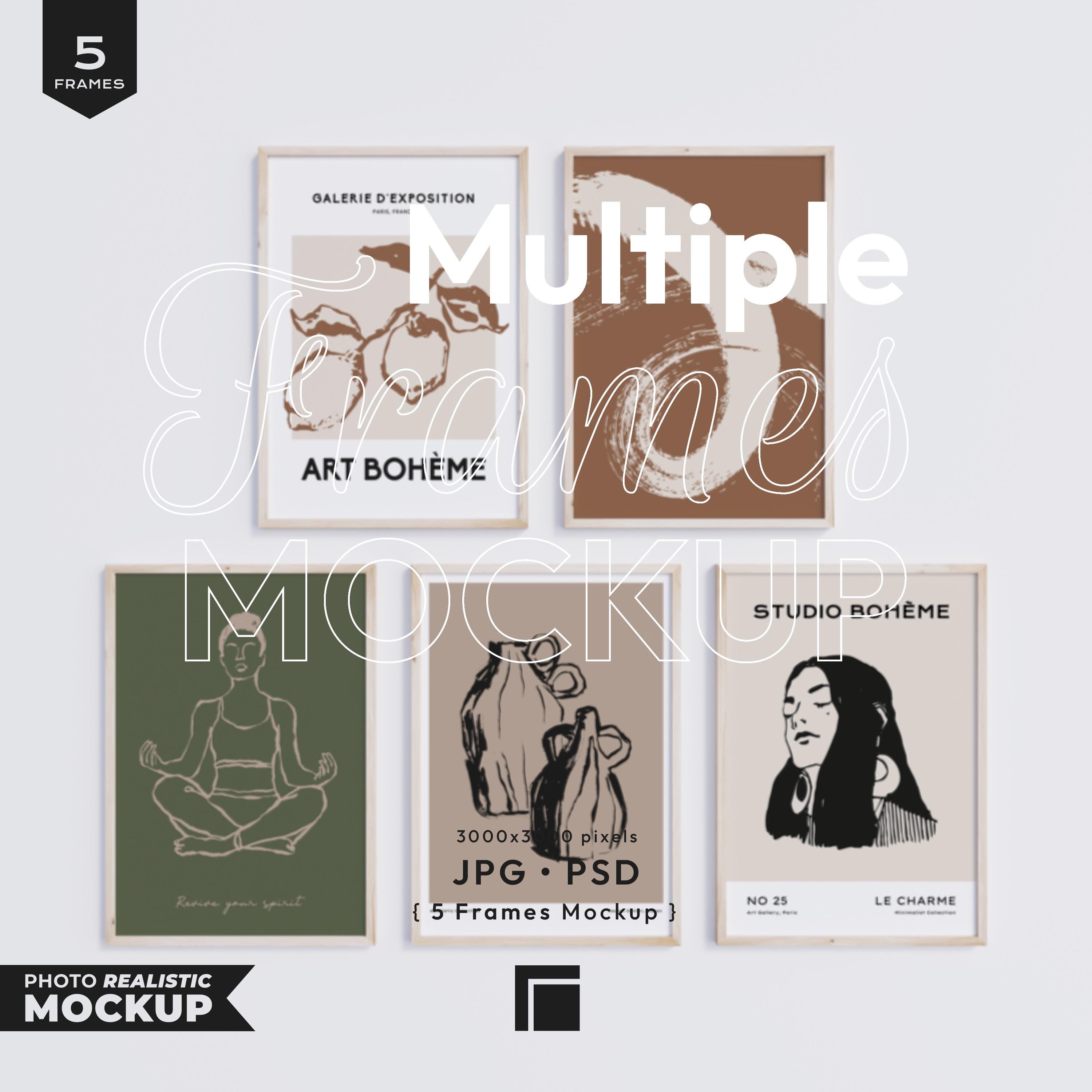 Mocka Frame 5 Frames Mockup, Frame Mockup PSD, Wall Frame Mockup, Modern Digital ...