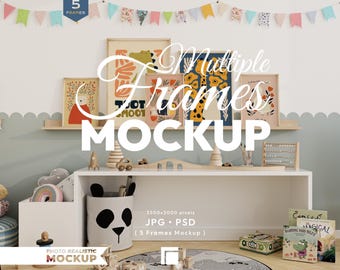 Nursery, 5 Vertical Frames Mockup, Frame Mock Up Set, Multiple Wood Frame