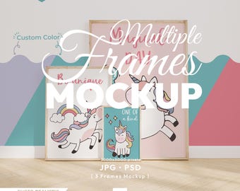 3 Frames Mockup: Nursery Wall Art Psd Template with Custom Color