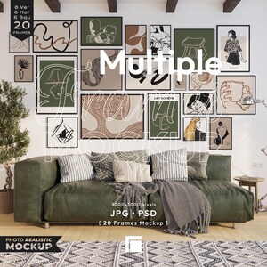 20 Frames Mockup Set: Gallery Wall Art Template, Multi-Frames Mock Up (PSD, JPG)