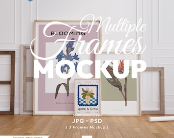 3 Vertical Frames Mockup, Frame Mock Up Set, Wood Frame Psd Template