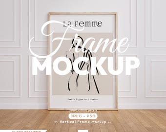 Vertical Frame Mockup, Minimal Print Poster Psd Template, Wooden Frame