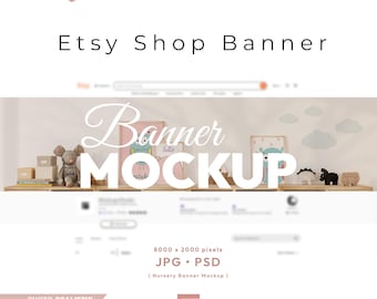 Etsy Shop Banner Mockup with Wood Frames, Print Shop Cover Image Psd Template