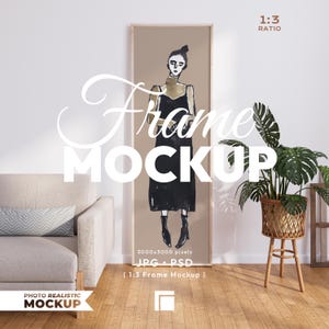 Panoramic Frame Mockup, 1x3 Ratio Poster Mockup, Vertical Tall Psd Template