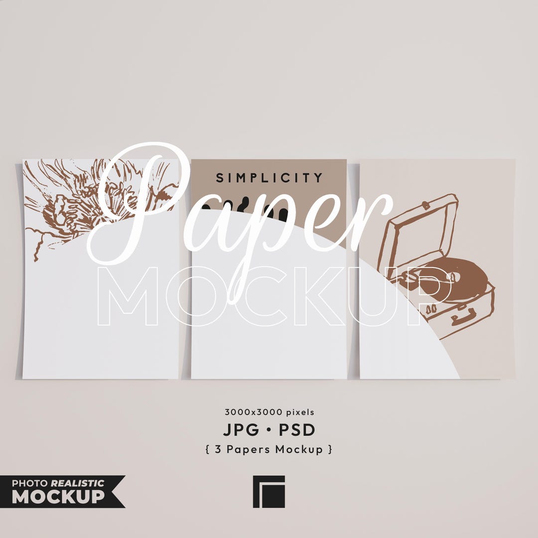 3 Papers Mockup, Vertical Print Poster Mockup, Multiple Papers Mcok Up ...